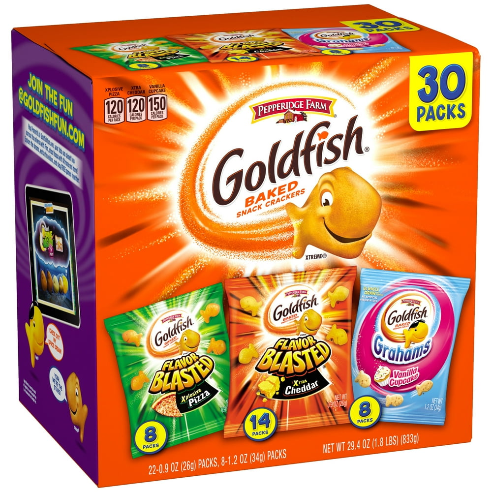 Pepperidge Farm Goldfish Crackers, Bold Mix Variety Pack Box, 30count Snack Packs