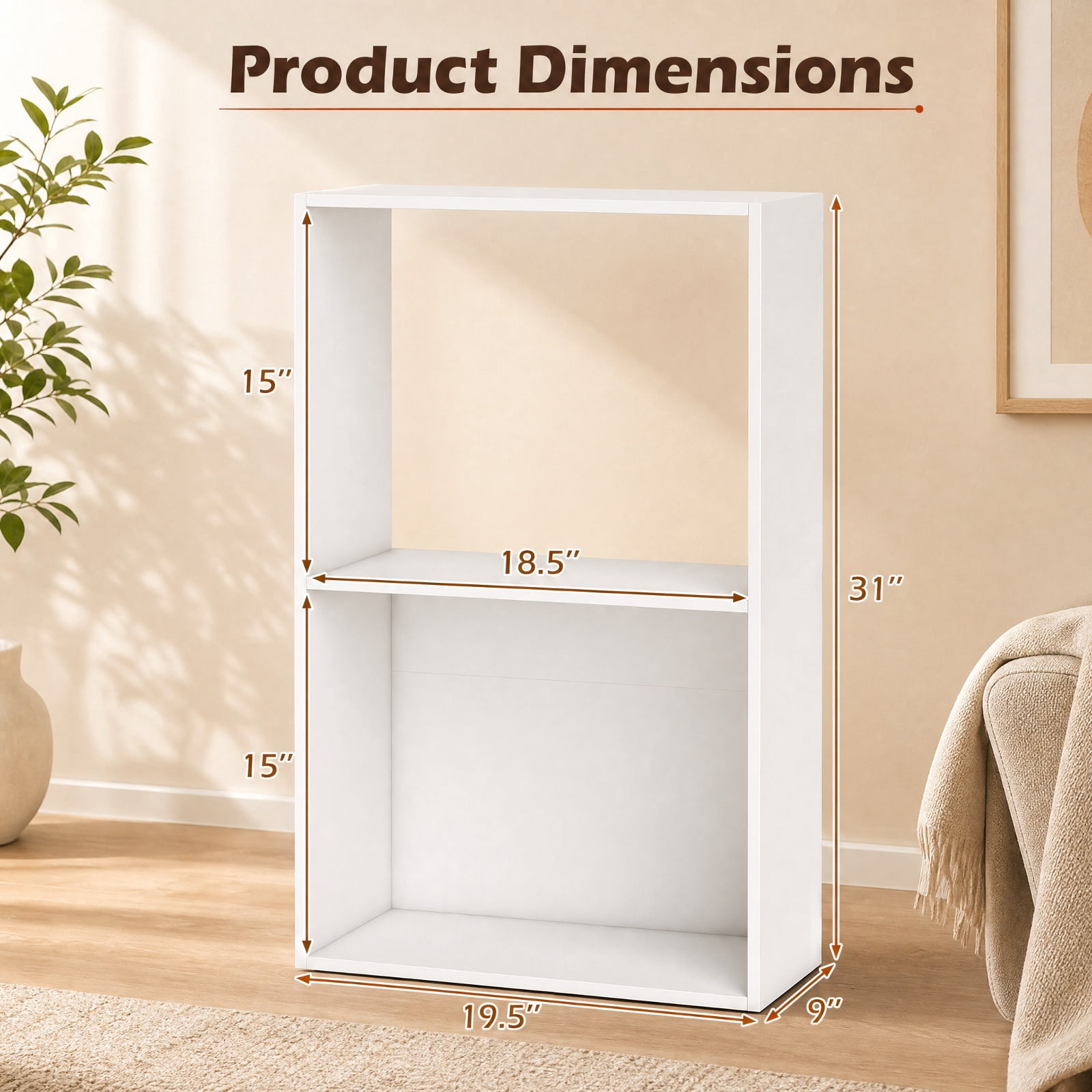 Furnibear 3-Tier Freestanding Bookshelf with Open Storage Compartment Countertop and Anti-Toppling Device for Study and Home Office, White