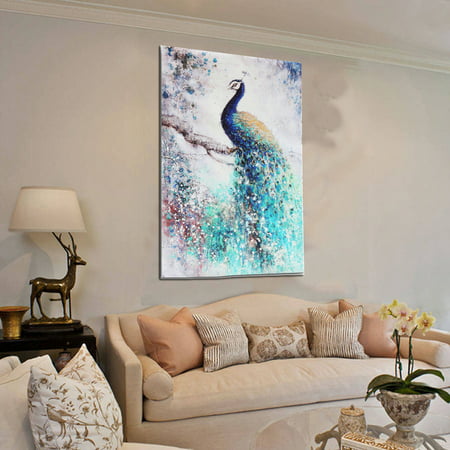 Unframed Print Canvas Wall Art Peacock / Plum Flower Painting Picture Wall Hanging Home Living Room (Best Art For Living Room)