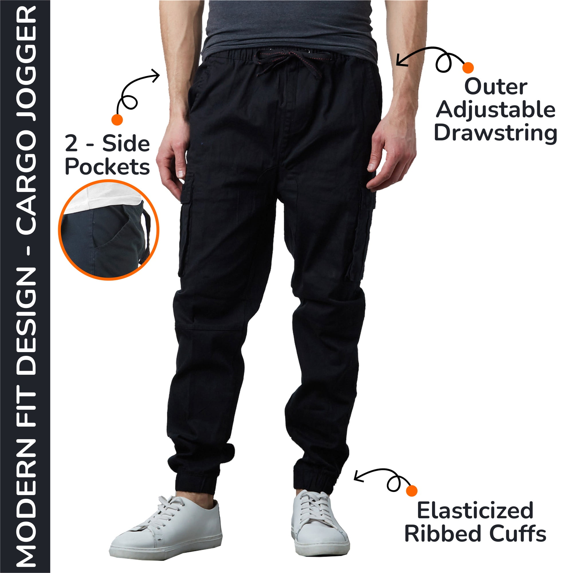 2-Pack Men's Cotton Flex Stretch Cargo Jogger Pants (Sizes, S-2XL)
