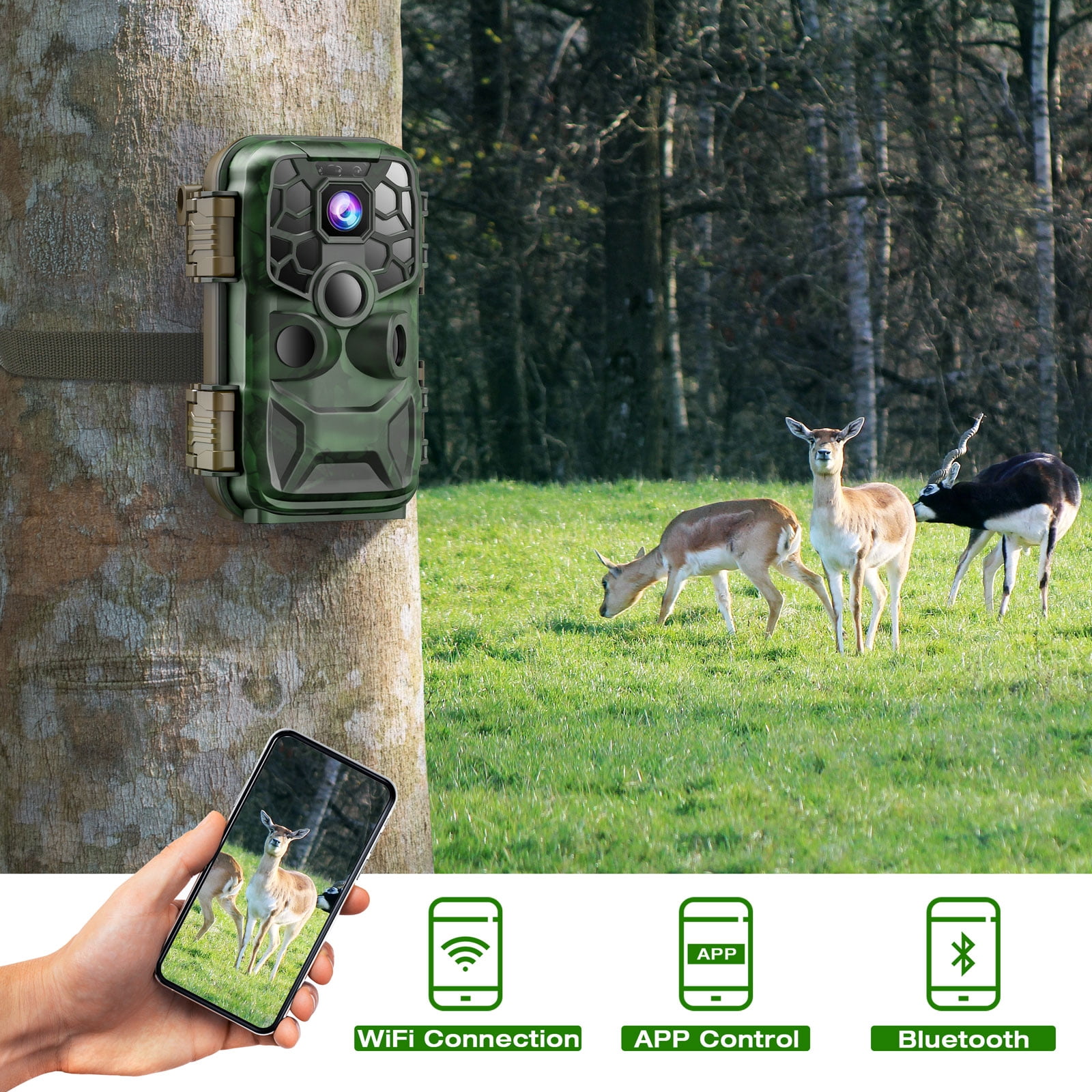 CAMPARK Trail Camera 4K 42MP WiFi Game Camera with Night Vision Motion Activated IP66 Waterproof 120°Wide Angle 2.4" LCD Hunting Deer Trail Cam for Wildlife Monitoring