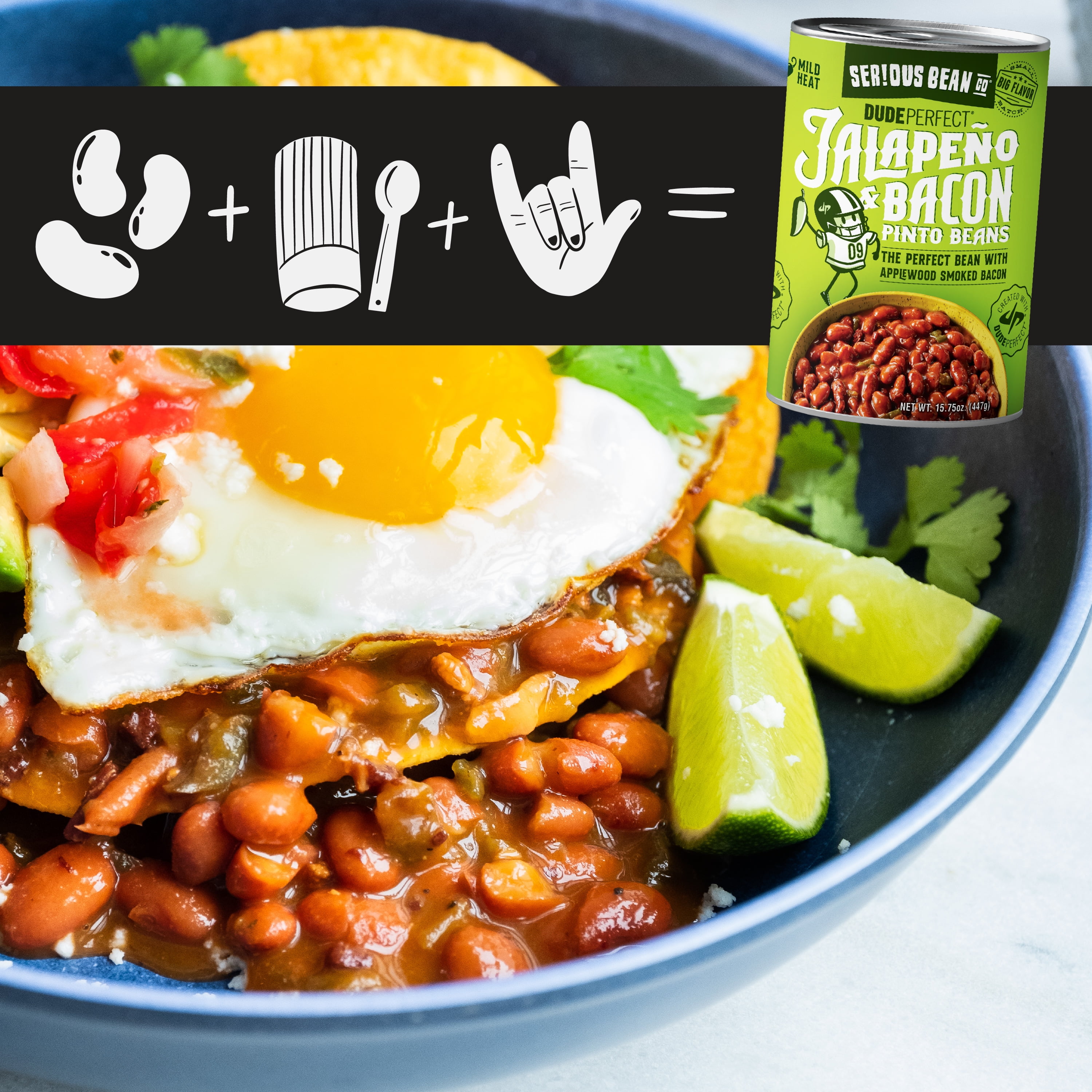 (12 Cans) Serious Bean Co Dude Perfect Jalapeno and Bacon Pinto Beans, 15.75 Oz