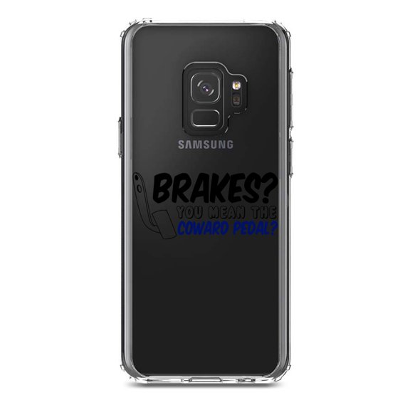 DistinctInk Clear Shockproof Hybrid Case for Samsung Galaxy S9 (5.8" Screen) - TPU Bumper Acrylic Back Tempered Glass Screen Protector - Brakes? The Coward Pedal?