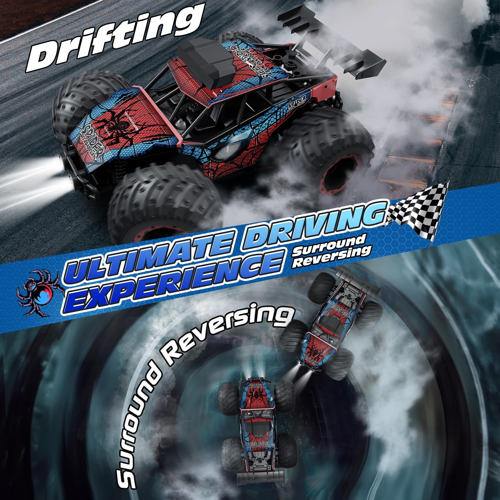 Teonock RC Truck Remote Control Car for Kids, 1:20 Scale off Road 2WD RC Cars with LED Lights, 50 Min Run Time, 2.4GHz All Terrain Toy Vehicle Gifts