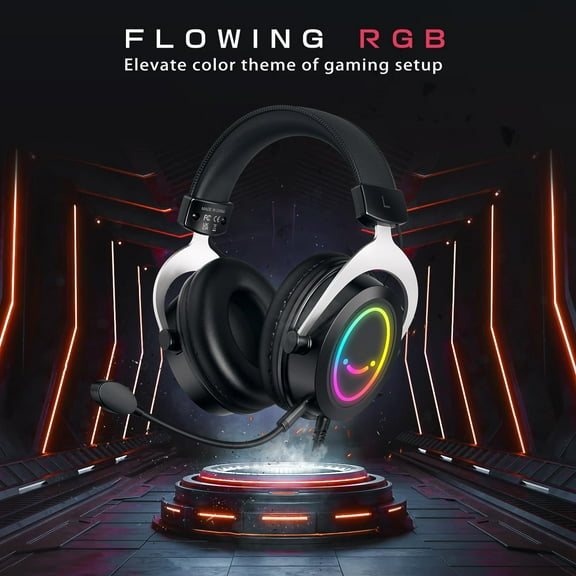 RGB Gaming Headsets,Comfortable Over-Ear Headphones with Microphone,Wired Audio Jack Connection,Leather Passive-Noise-Cancelling Earcups,for PC PS4 PS5 Xbox Gamer Ampligame H3
