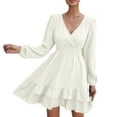 thumbnail image 3 of outfmvch white dress short sleeve v neck mini dress chiffon dot flowy short dress womens dresses fall dresses, 3 of 9