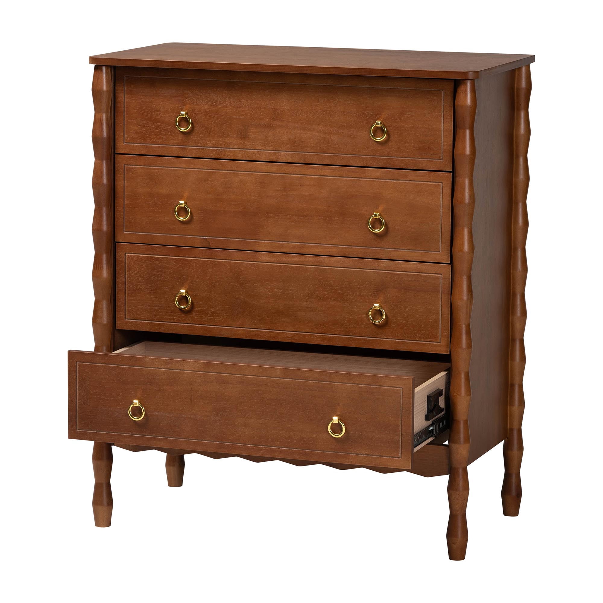 Baxton Studio Seamus Mid-Century Modern Chest, 4-Drawer, Walnut Brown