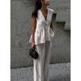 thumbnail image 3 of ZANKLEY Womens Two Piece Outfit V Neck Peplum Top and Wide Leg Pants Set Casual Dressy Summer Vacation Wear, 3 of 13