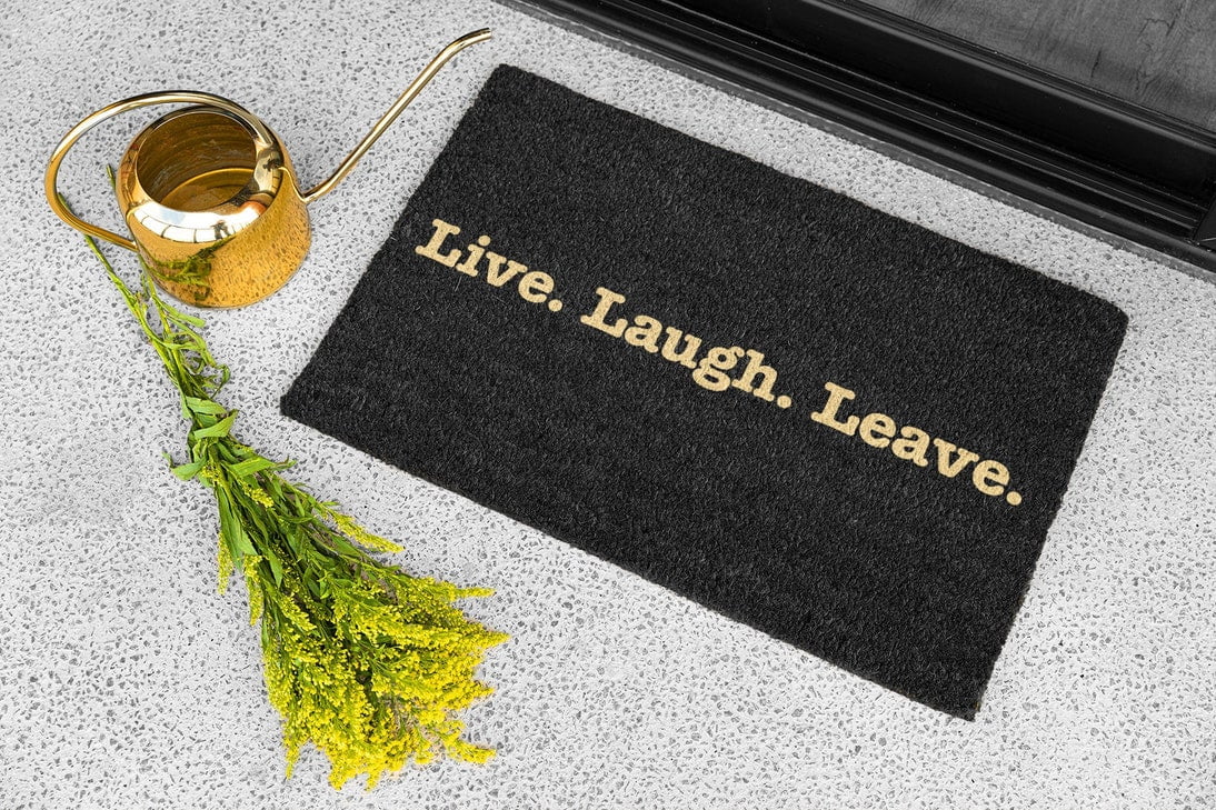 Large Custom Live Laugh Leave Doormat, 24" x 36", Typewriter Design