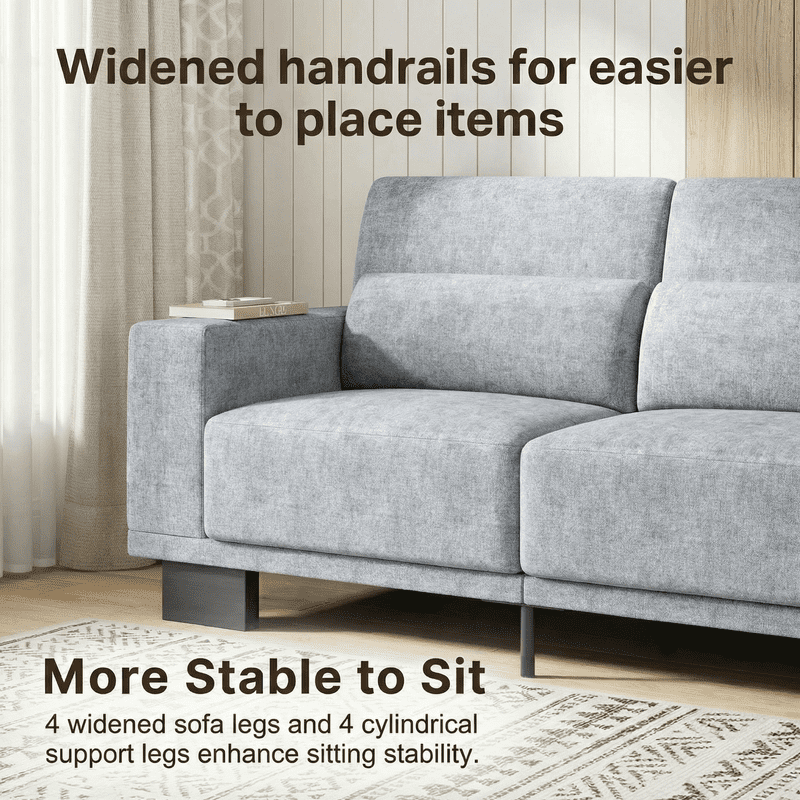 89”Chenille Upholstered 3-Seat Couch, Stylish Modern Design with Broad Armrests & Thick Cushions, Perfect for Home, Apartment & Living Area,Light Grey