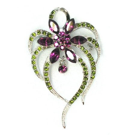 - Faship red green crystal Floral pin brooch