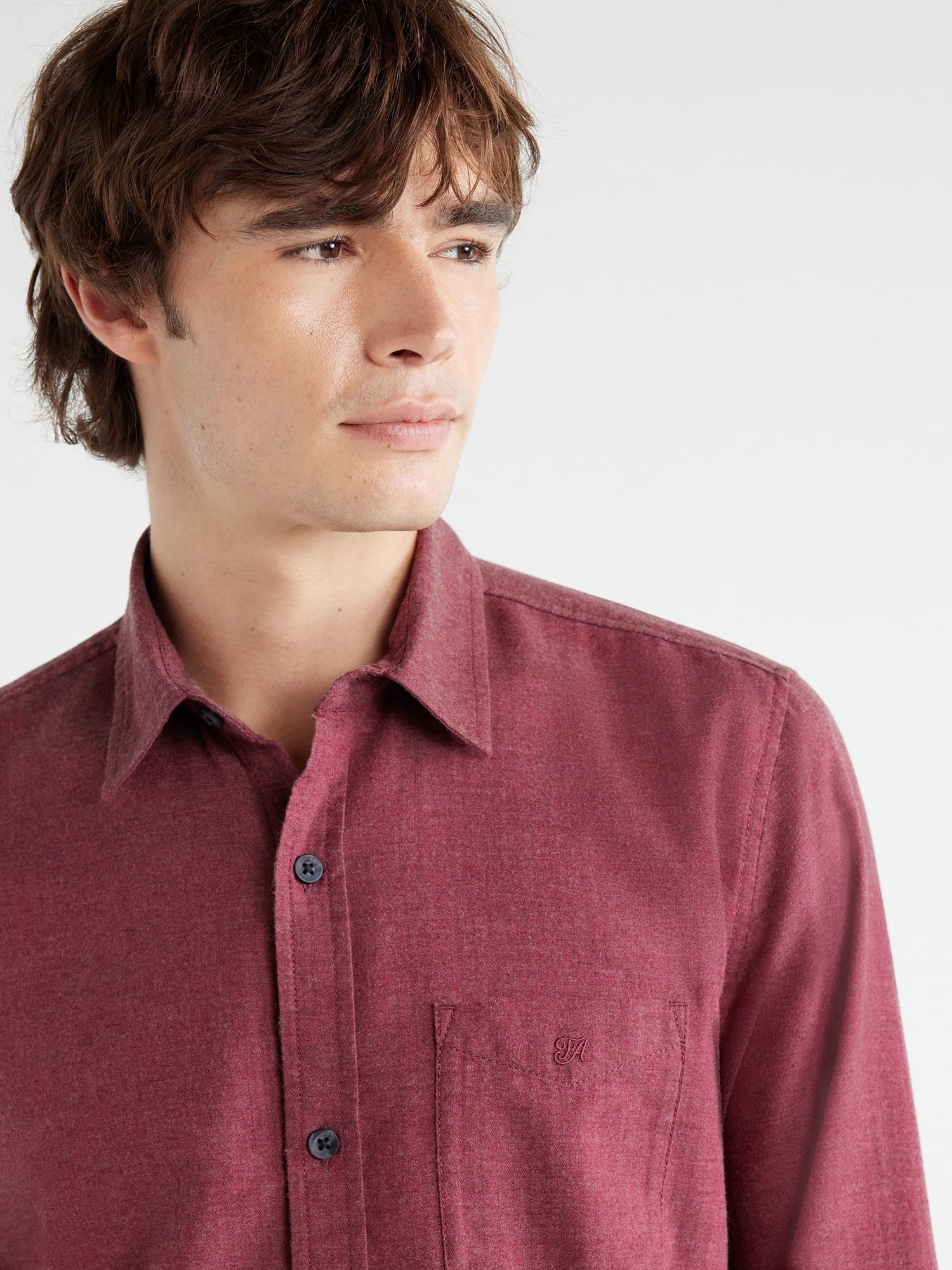 Free Assembly Men's Herringbone Shirt with Long Sleeves, Sizes XS-3XL