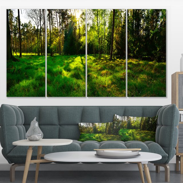 Green Forest Sunset Panorama - Landscape Artwork Canvas