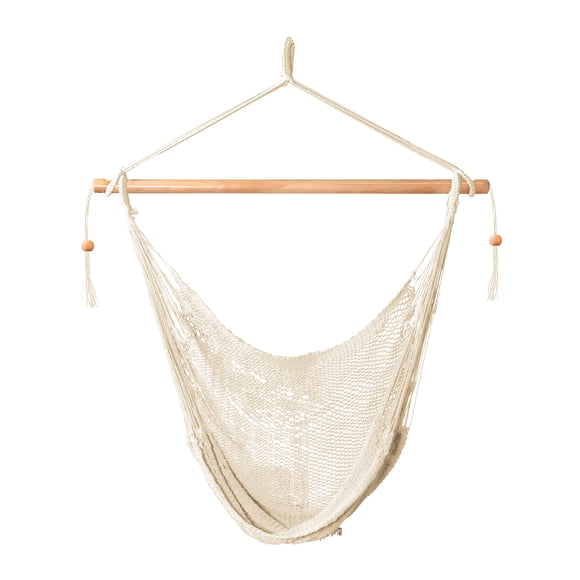 Bliss Hammocks Tahiti Rope Hammock Indoor Outdoor Chair w/ Spreader Bar & Hardware, Natural
