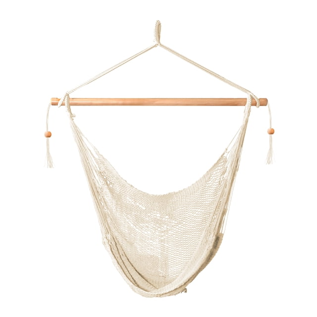Bliss Hammocks Tahiti Rope Hammock Indoor Outdoor Chair w/ Spreader Bar & Hardware, Natural