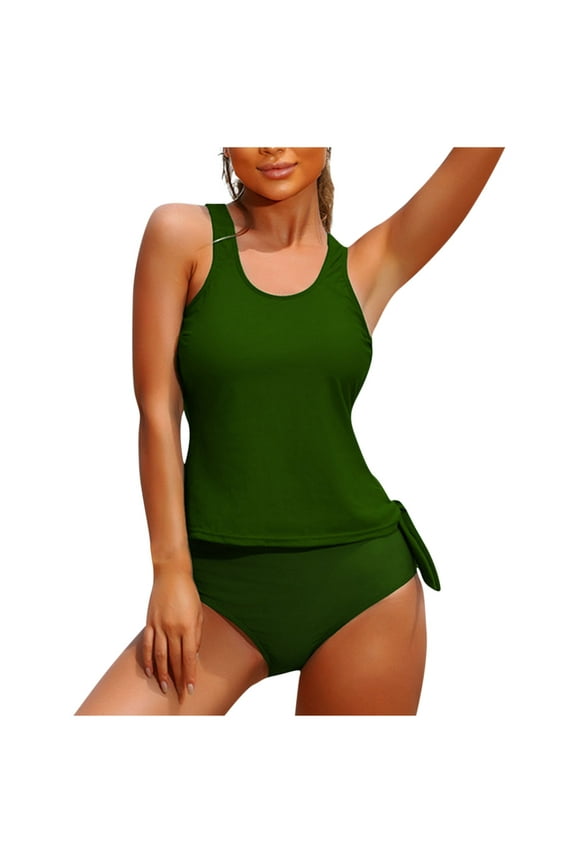 Women's Modest Tankini Tummy Control Swimsuits Solid Bathing Suits Sports Swimwear Tie Side Swim Tops and Bottoms Beach Wear Traje de Bao para Mujer Baadores