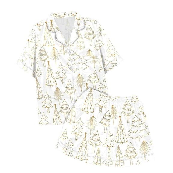 Bjutir Girl Pajamas Casual Christmas Printed Button Down Collar Short Sleeve Top Shorts Pajama Set Crew Neck Cute Print Kids Sleepwear,2-3 Years