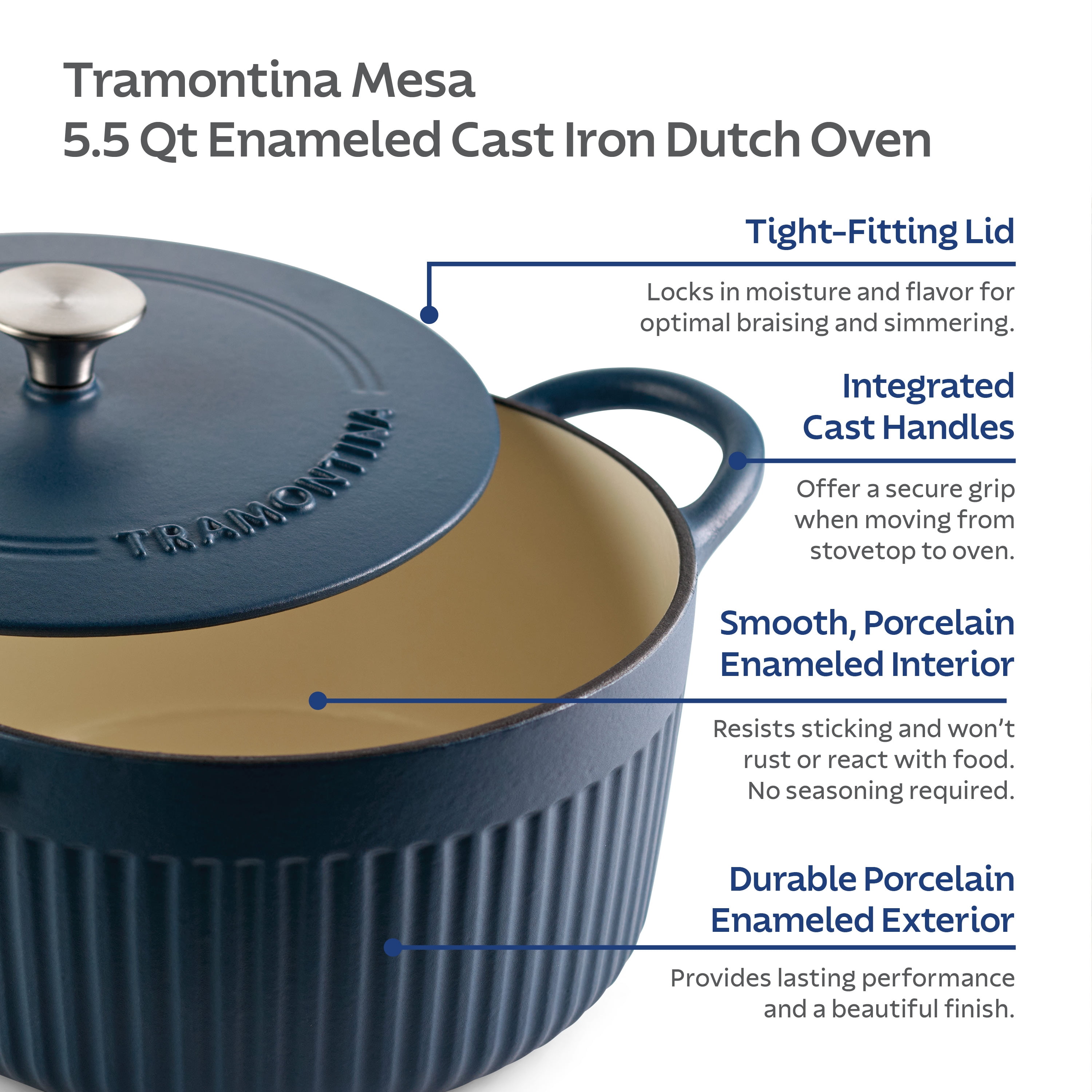 Tramontina Mesa 5.5 Qt Enameled Cast Iron Dutch Oven Blue