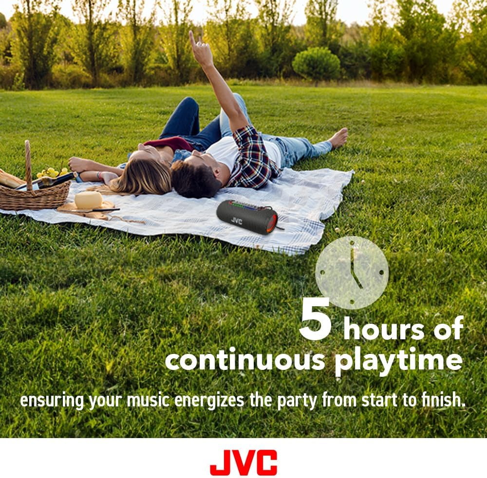 JVC Illuminated Portable Wireless Speaker with 20W max outputs, Dynamic Sound, Bluetooth 5.0, TWS Capability, USB-C, IPX5, AUX in, up to 5-Hour Battery Life - SPPA5BTA (Blue)