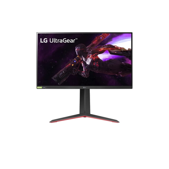 monitor para juegos lg 27gp850-b ultragear pantalla nano ips qhd de 27 pulgadas (2560 x 1440) tiempo de respuesta de 1 ms frecuencia de actualización de 165 hz compatible con nvidia g-sync amd freesyn — Vista frontal centrada del monitor LG UltraGear 27" QHD Nano IPS con biseles delgados y soporte en V negro con detalles rojos, pantalla mostrando escena de ciencia ficción y logotipo LG en el borde inferior; compatible con montaje en pared, 1 ms GtG, 165 Hz y cobertura DCI-P3 98% con HDR10, a menudo usado para gaming y trabajo creativo de color preciso.