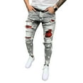 thumbnail image 3 of Men´s Slim Ripped Patch Casual Slim Fit Jeans, Stretch Tapered Leg Long Skinny Denim Pants for Casual and Street Shoot, 3 of 9
