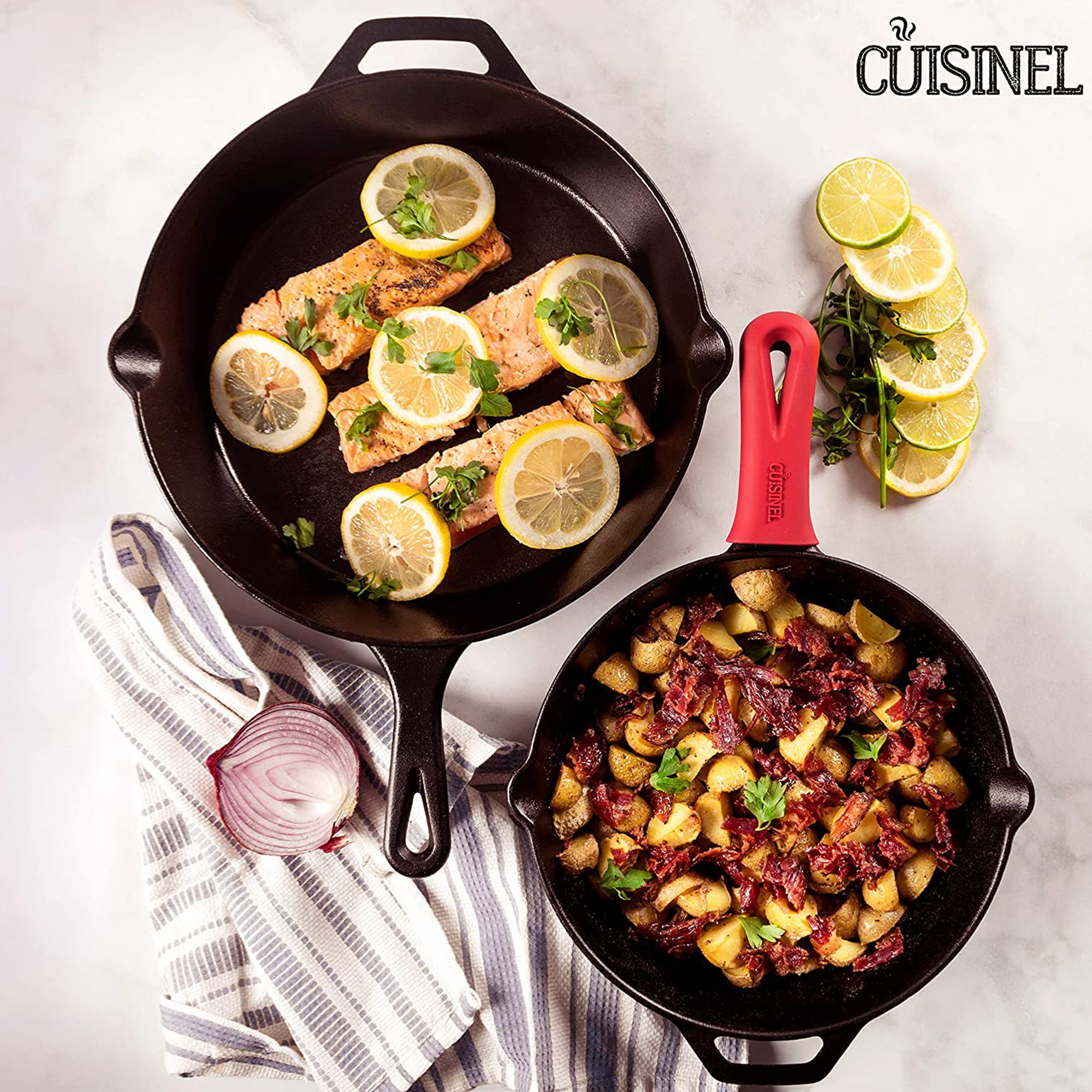 Cuisinel Cast Iron Skillet Set of 4 Kitchen Cookware Pre-Seasoned 6” 8” 10”  12
