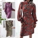 thumbnail image 3 of Vestido de mujer de moda con estampado floral, cuello alto, mangas de linterna, cinturón, vestido in Abanopi Rojo/Medio, 3 of 7
