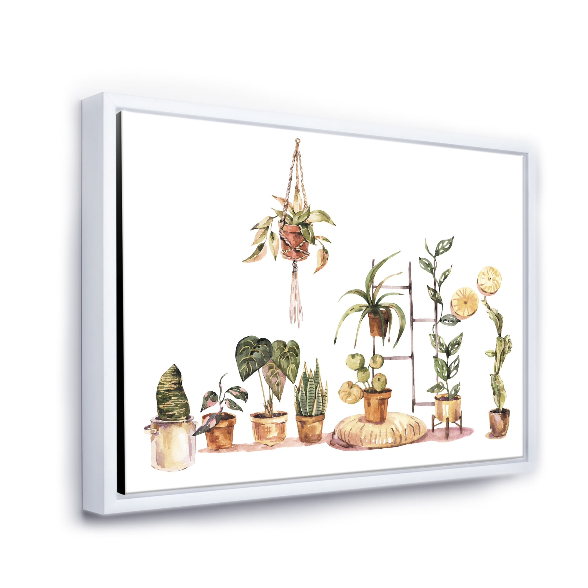 Designart 'Indoor House Plants Urban Jungle in Flowerpots II' Traditional Framed Canvas Wall Art Print