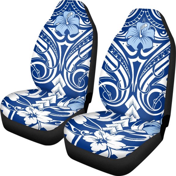 FUIALDOLG Anti-Scratch Seat Protector for Auto, High Back Anti-Slip Vehicle Seat Covers Polyester 2-Pack, Blue Hibiscus Tribal Print