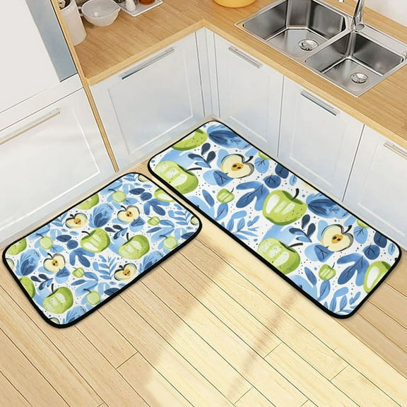 Watercolor Apple and Leaf Kitchen Mat Set of 2 Cushioned Non Slip Rugs for Bedroom Floor Runner Mats