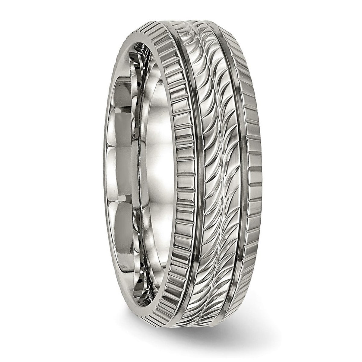 6mm Titanium Polished Grooved and Textured Ring Size 9 Ring for Women