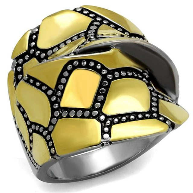 Alamode TK2368-9 Femmes Bicolore IP Or Bague en Acier Inoxydable avec Époxy en Jet - Taille 9