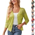 thumbnail image 5 of yardsong Women's 2025 Cropped Cardigan 3/4 Sleeve Lightweight Crochet Shrug for Women Hollowed-Out Patchwork Knit Sweater Crop Cardigans Light Blue,S, 5 of 5