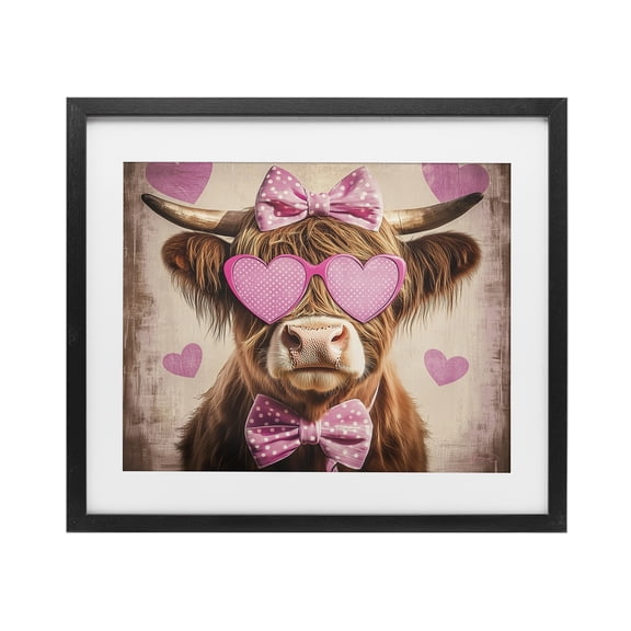 Cute Cattle Pink Hearts Black Framed Print Under Glass, design by Shawna Stewart