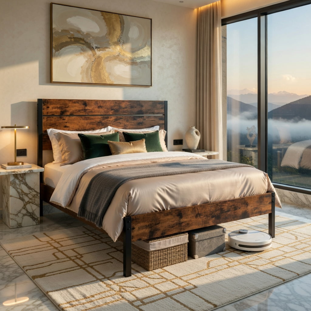 Barara King Bedroom Bed Frame, Bed Platform Frame,Full/King/Queen/Twin Size Bed Frame with High Headboard and Mute Bar-Full Size