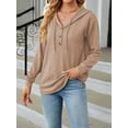thumbnail image 3 of Cenuakty Women Autumn Solid Color Long Sleeve Button Hoodies Casual Hooded Sweatshirt  Loose Fit Pullover Tops, 3 of 8