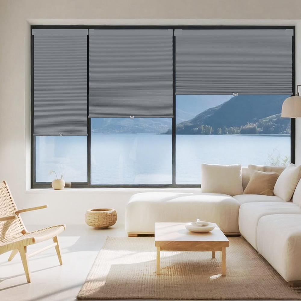 BERISSA Cordless Blackout No Drill Cellular Shades Thermal Insulated Easy Install No Tools Pull Down Honeycomb Blinds for indoor windows Bedroom Kitchen Apartment,34"W X 36"H,Gray