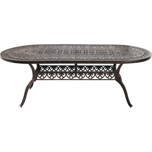 Cast Aluminum 86.6" Oval Patio Dining Table,Outdoor Dining Table for 8-10,Patio Metal Dining Table with Umbrella Hole for Backyard,Garden,Poolside
