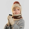 thumbnail image 5 of Wxirdiow Toddler Mittens Hat Scarf Glove Set Winter Knitted Beanie Cap Earflaps Warm Neck Warmer Gloves Outdoor Play Ski Snowboarding Beige Size,4-10 Years, 5 of 9