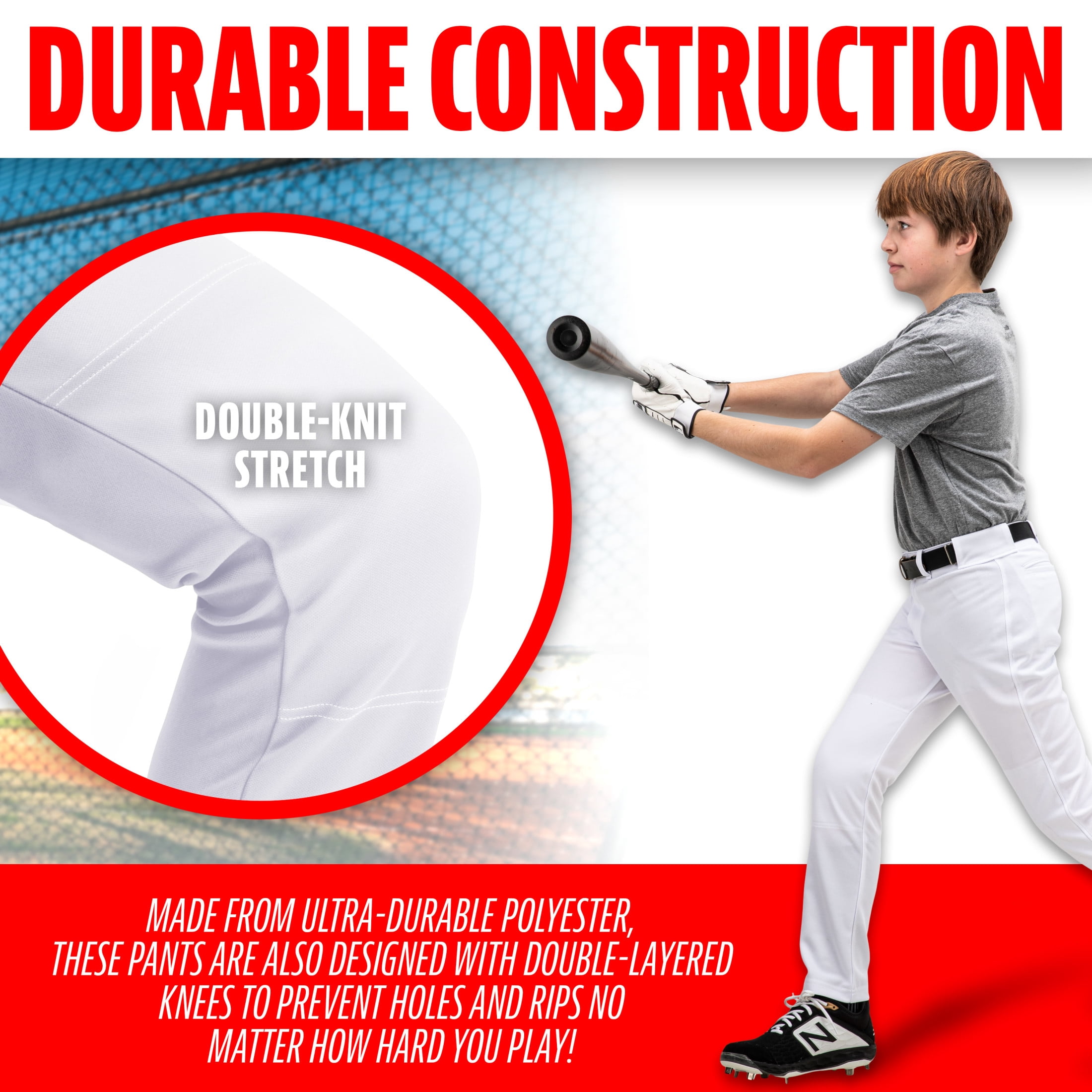 Franklin Sports Youth Relaxed Style Baseball + Softball Pants, White, Youth Medium