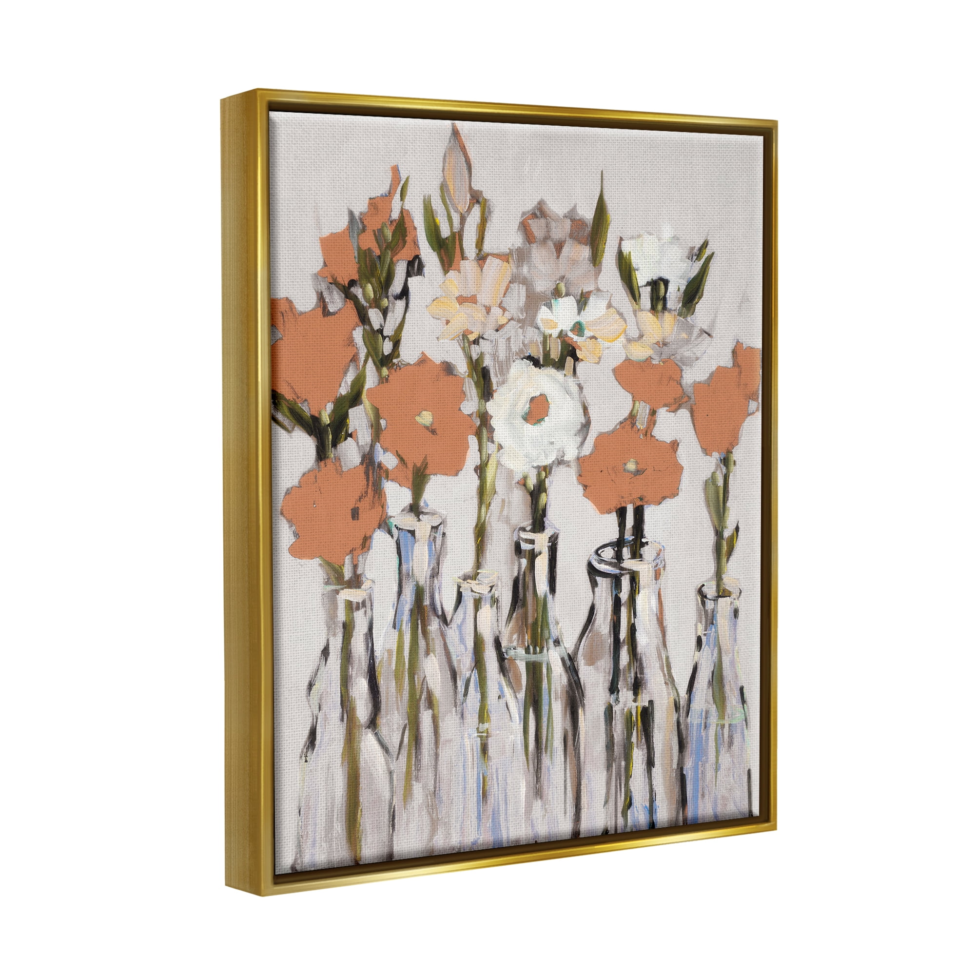 Stupell Industries Modern Flower Vases Painting Botanical & Floral Painting Gold Floater Framed Art Print Wall Art, 25 x 31