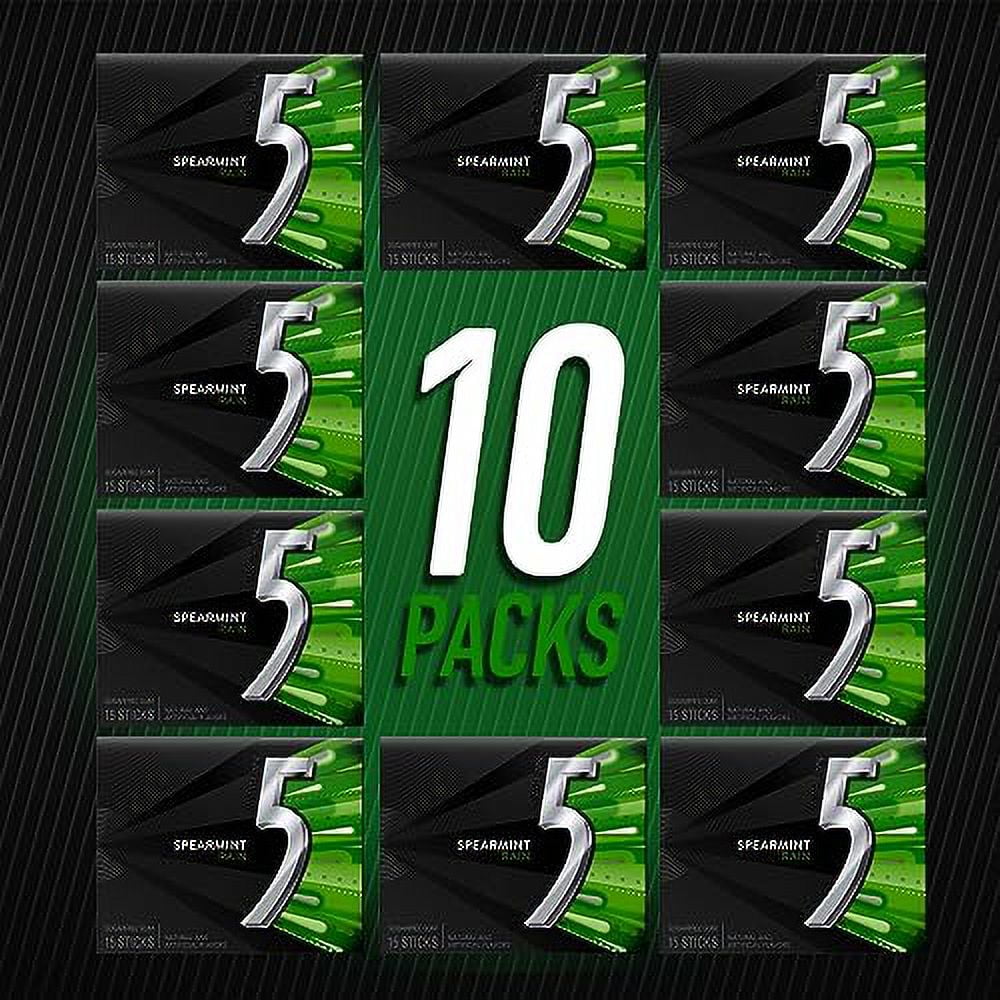 5 Gum Spearmint Rain Sugarfree Gum, 15 Piece (10 pack)..