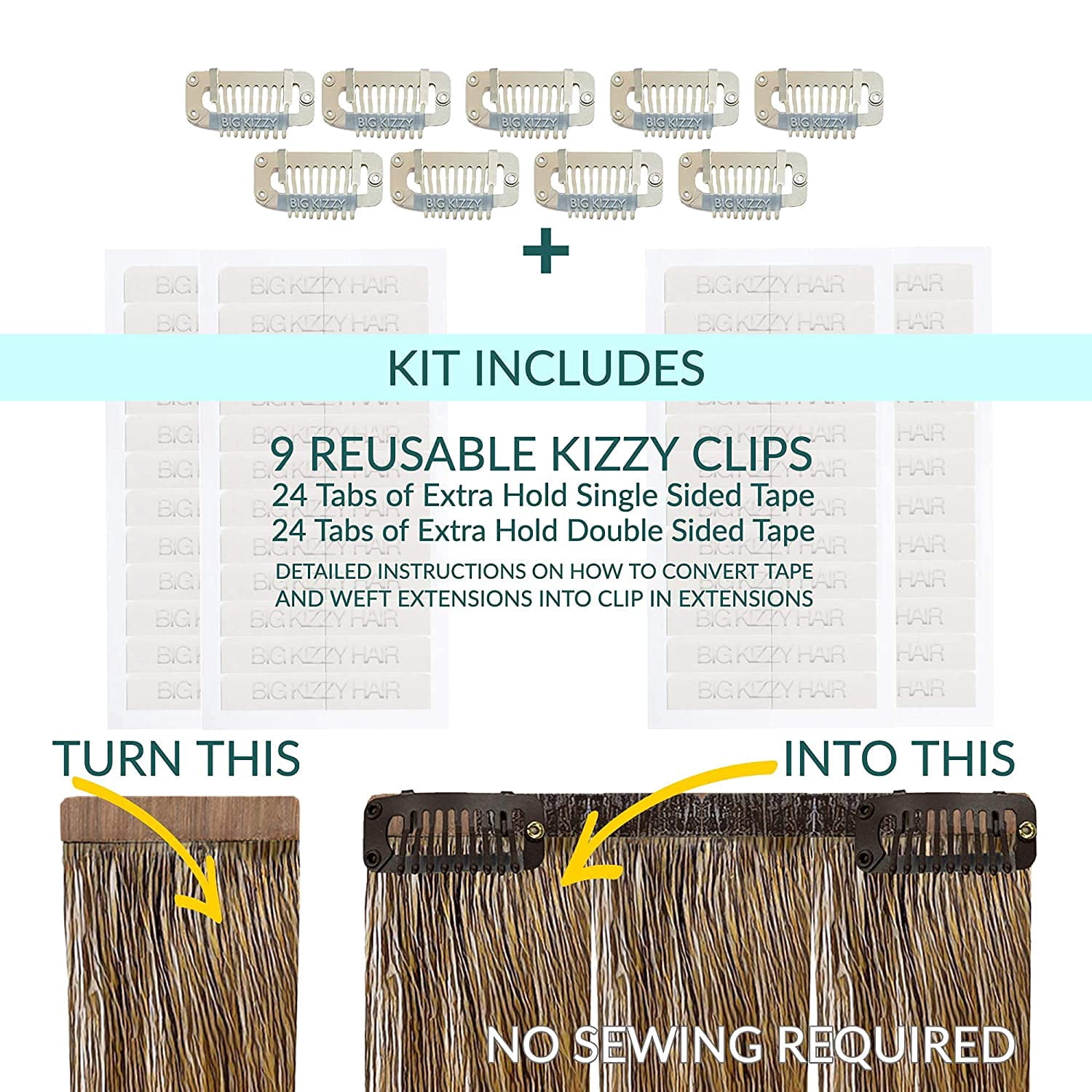 DIY Clip In Hair Extensions Kit - Convert Tape In Human Hair Extensions into Custom Clip in Set - Snap Clips, No Sewing Required - Kizzy Clips (Blonde) by Big Kizzy