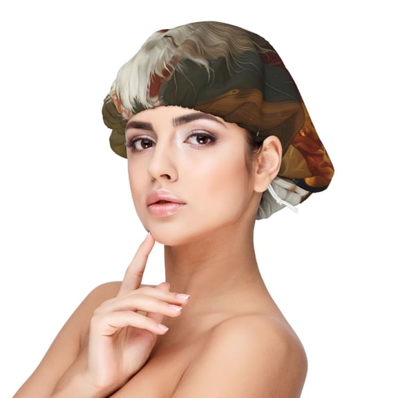 Rateoe Haystack Meditating Cat Pattern Silk Satin Hair Bonnet for Sleeping, Adjustable Sleep Cap Turban for Women , Curly Straight Hair Long Large Braid