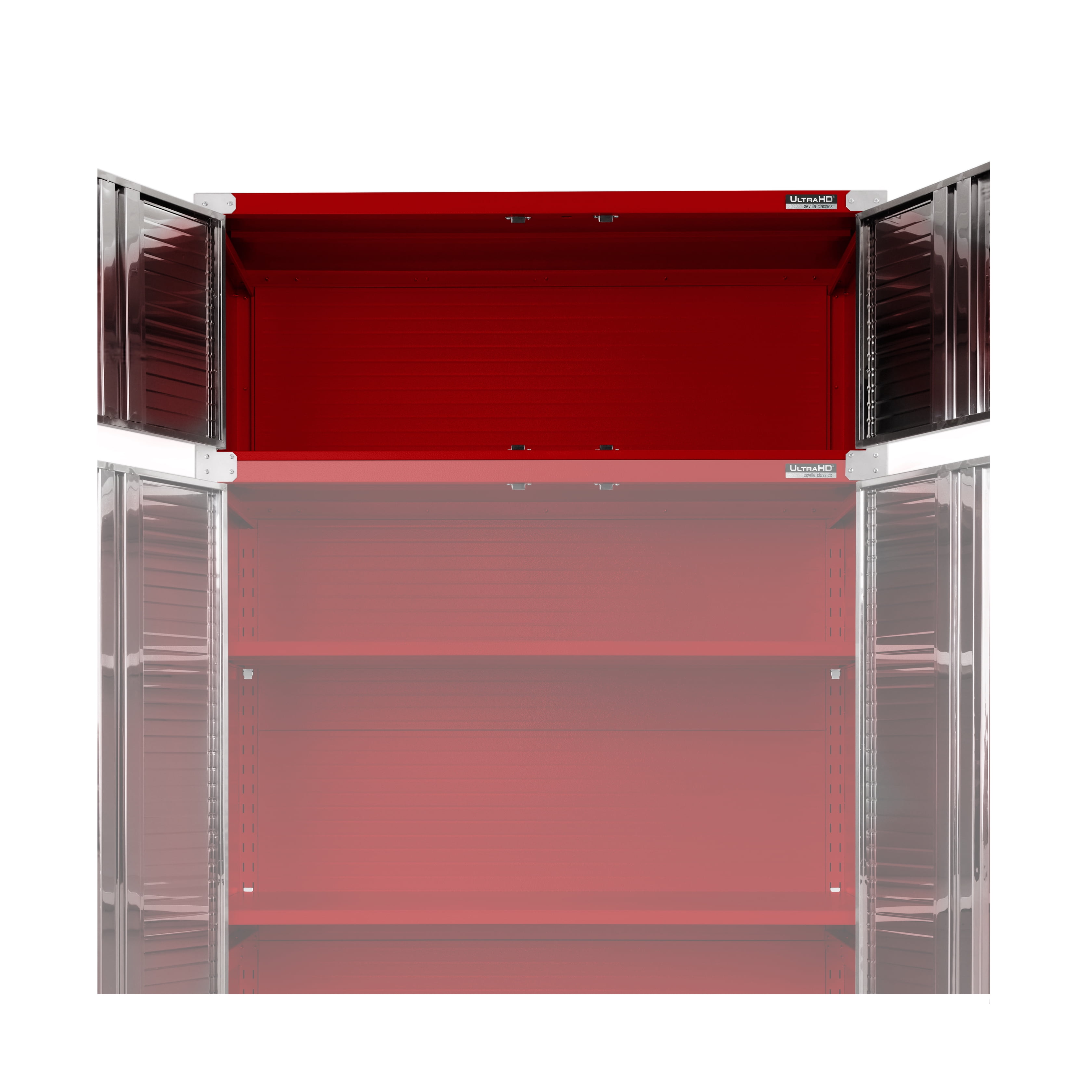 Seville Classics UltraHD® Stacking Top Steel Body Lockable Storage Cabinet Organizer Shelving Unit, 48" W x 24" D x 18.5" H, Red