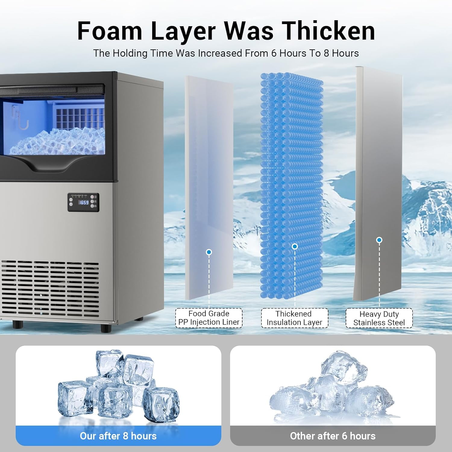 Commercial Under Counter Ice Maker, 100 Lbs/24H Ice Machine with 33 Lbs Storage Bin, Makes 45 Ice Cubes in 8-12 Mins, Adjustable Ice Thickness for Bar, Coffee Shop Commercial Use