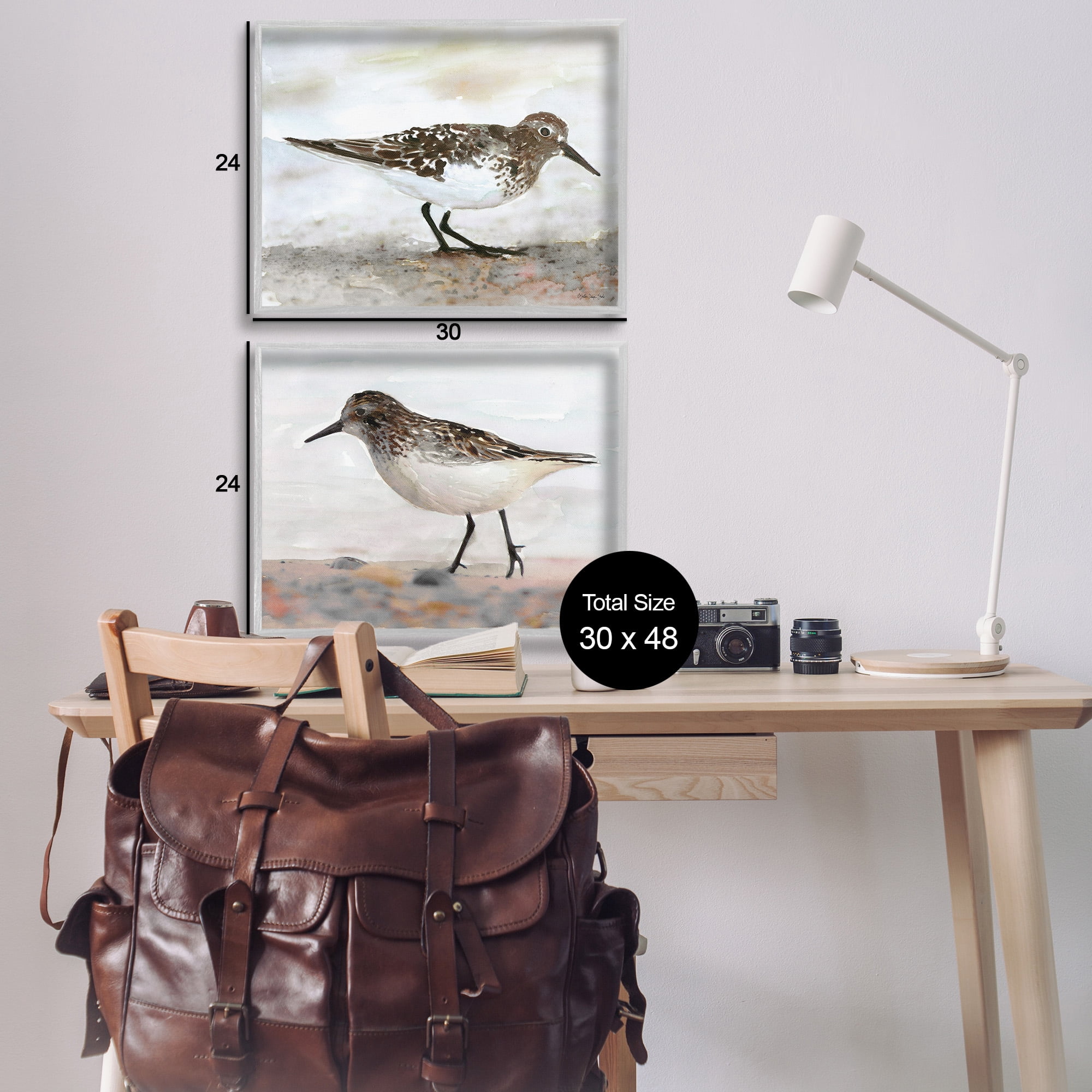 Stupell Industries Sandpipers on Coast Nautical Beach Animals & Insects Painting Gray Framed Art Print Wall Art, 30 x 24, Set of 2
