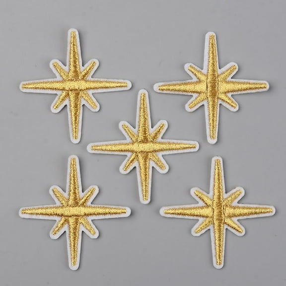 20pcs Computerized Embroidery Cloth Iron on/Sew on Patches Appliques Costume Accessories Eight Pointed Star golden 50x49x2mm