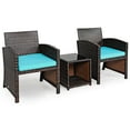 thumbnail image 1 of Patiojoy Ensemble de Mobilier de Patio en Rotin 3 Pcs Ensemble de Chaises de Conversation avec Coussin Doux et Table à Café Turquoise, 1 of 7
