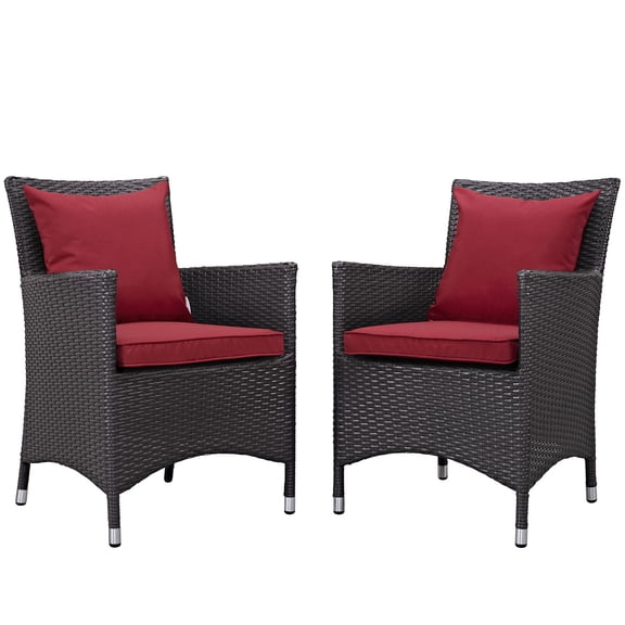 Modern Contemporary Urban Design Outdoor Patio Balcony Dining Chair ( Set of Two), Red, Rattan